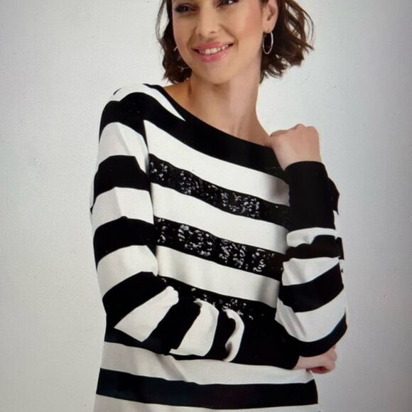 MONARI STRIPED SEQUIN PANEL TOP. - Picture 8 of 11